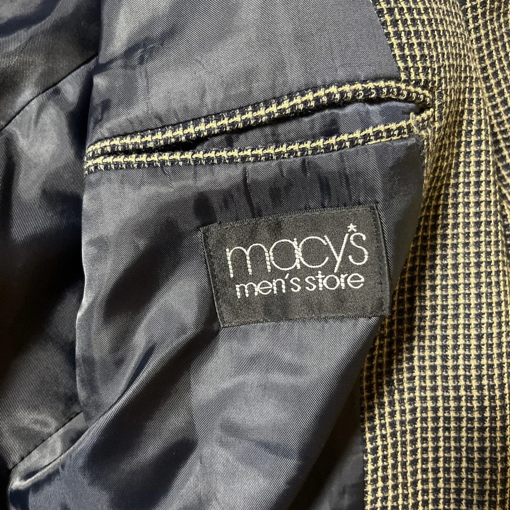 Alfani Blazer 100% Pure New Wool Blazer Size 42L Navy‎ Beige Textured Sport Coat